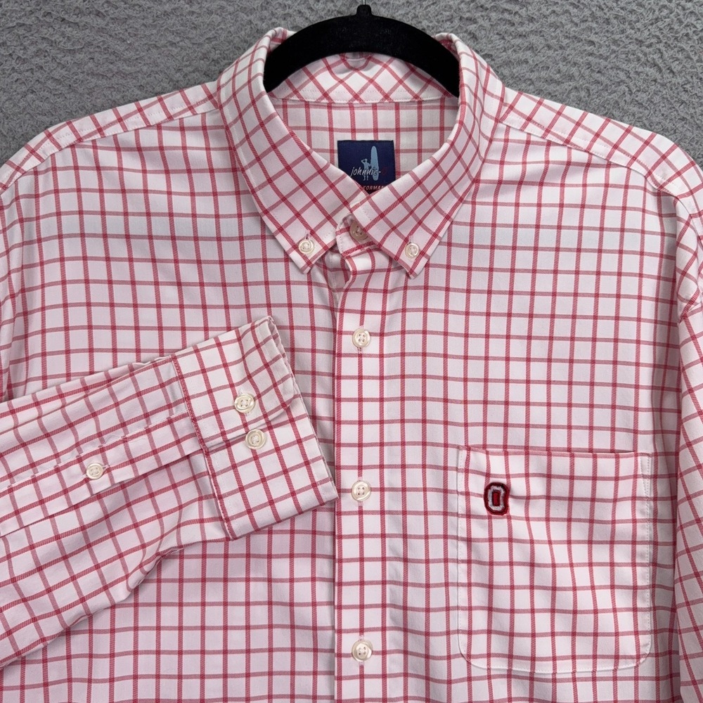 Ohio State Buckeyes OSU Polo Shirt Mens XL Red Windowpane Button johnnieO Preppy